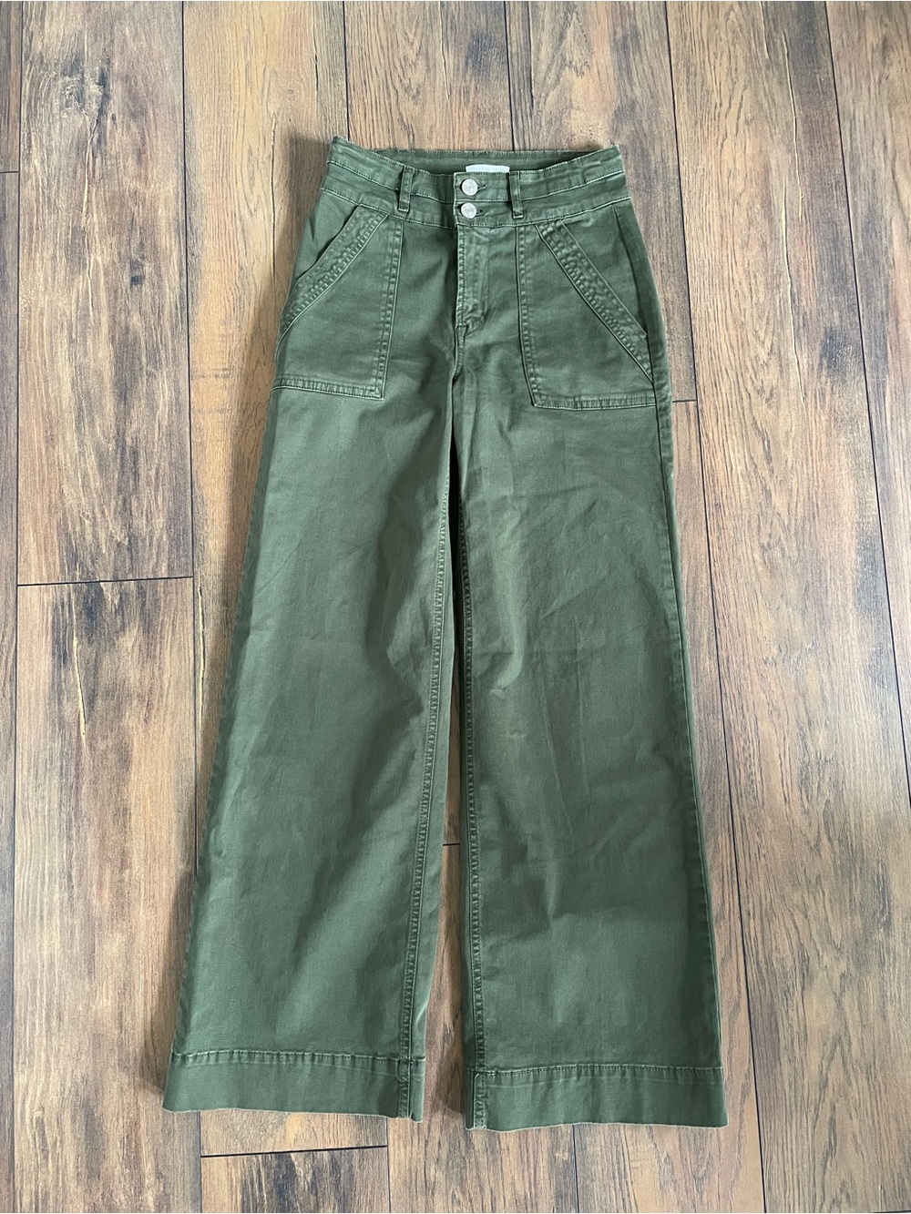 Frame Denim Le Slim Palazzo Olive Utility Trousers